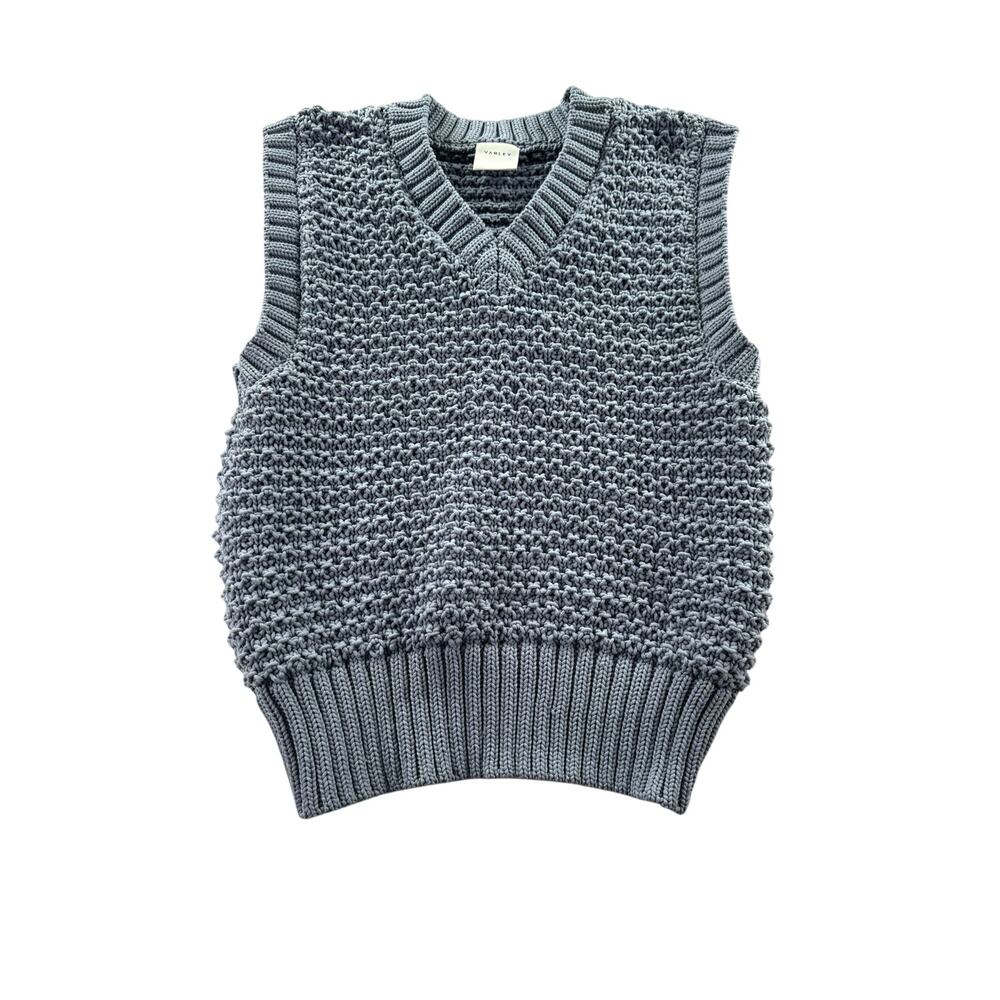 Varley Adie Knit Vest Size M Blue Sleeveless V-Neck Crochet Chunky Sweater